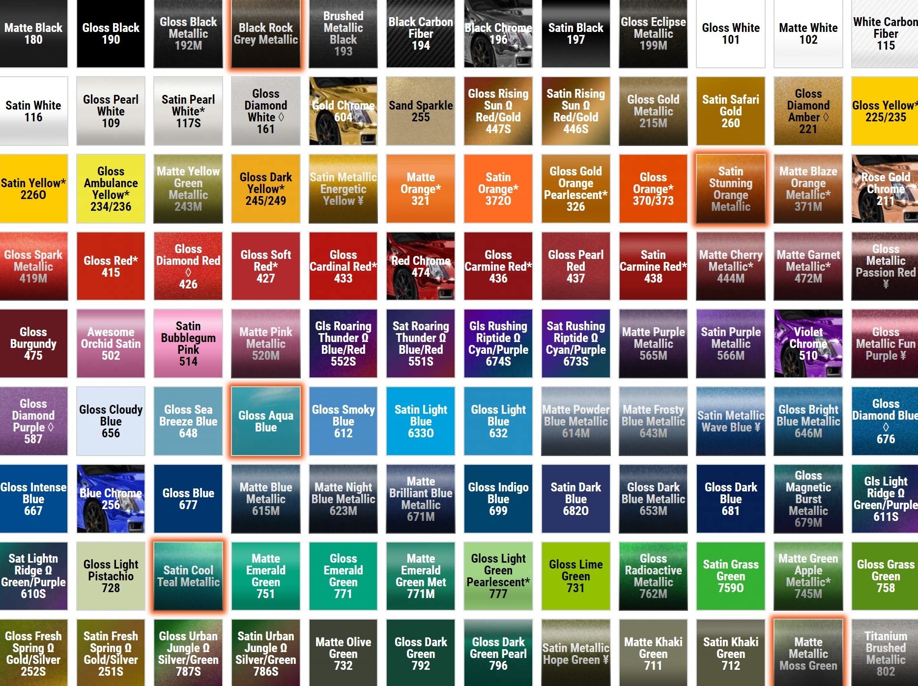 Avery Car Wrap Color Chart